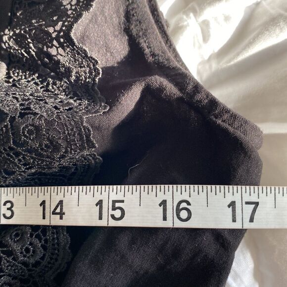 Black Lace trim sleeveless elastic waist whimsy goth festival mock rayon Dress L - Picture 8 of 9